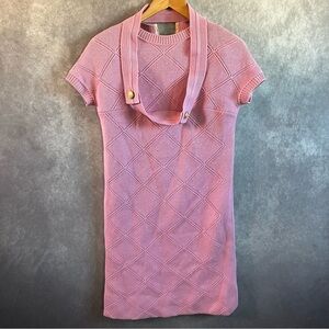 Cisa Midi Dress Pink Made In Italy Pure Wool Knit Vintage 60s Mod MCM Sz 8 / 30